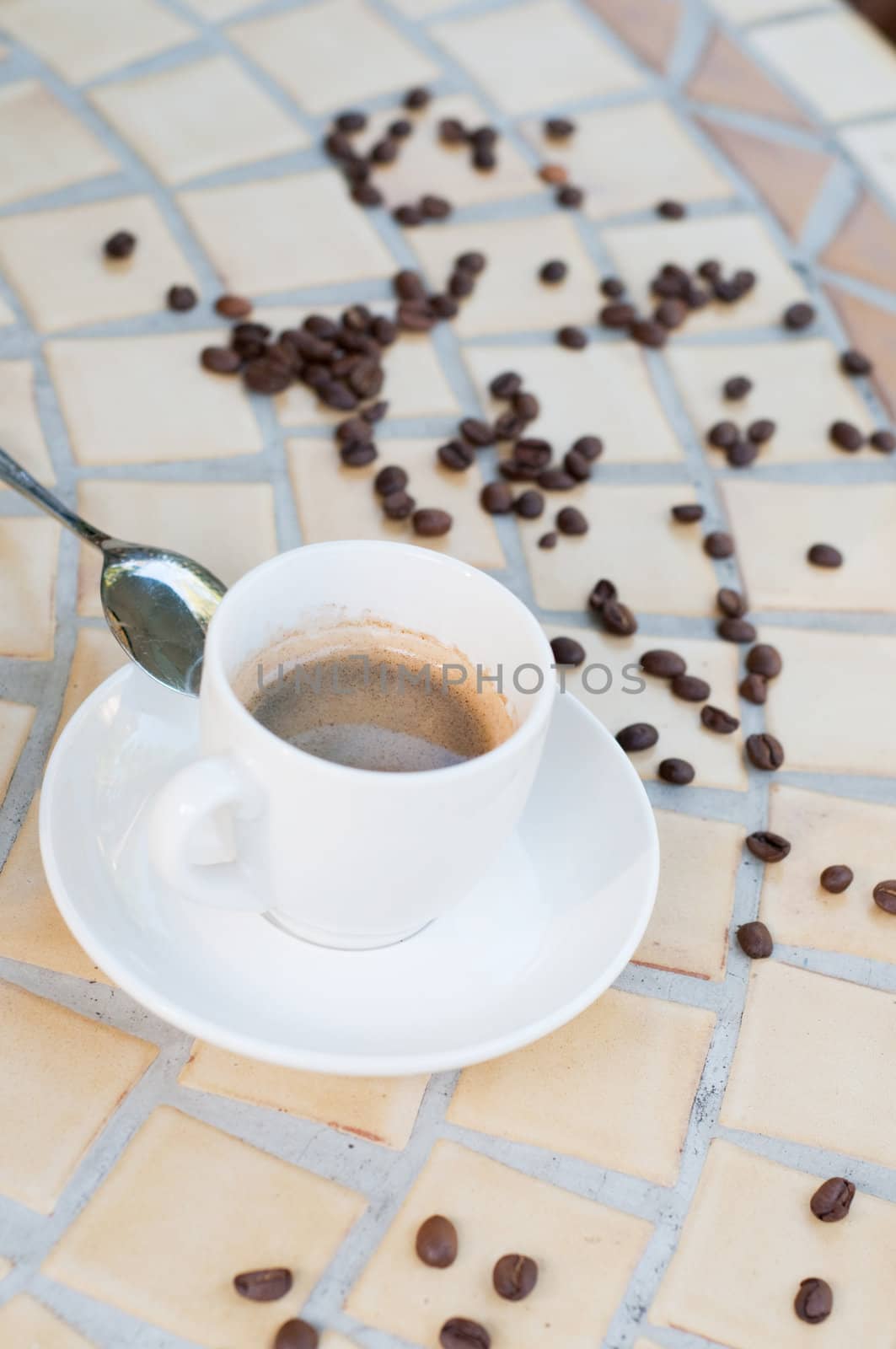 Shot of cup coffe on the table