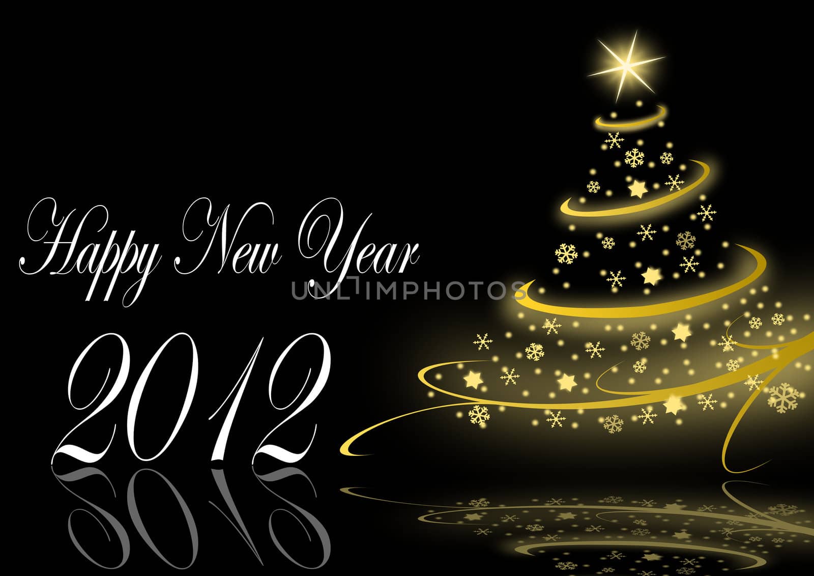 happy new year illustration with christmas tree