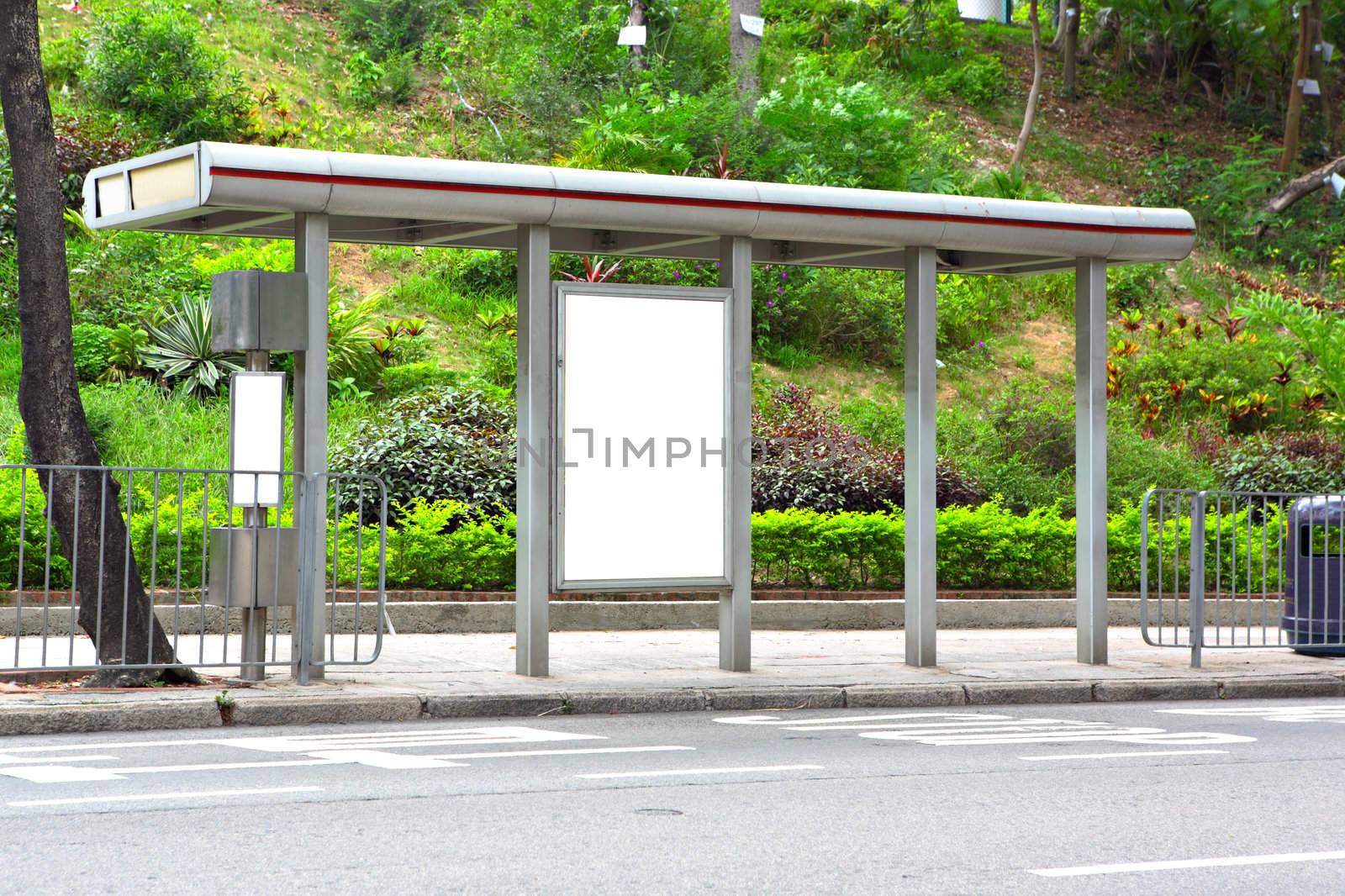 Blank billboard on bus stop