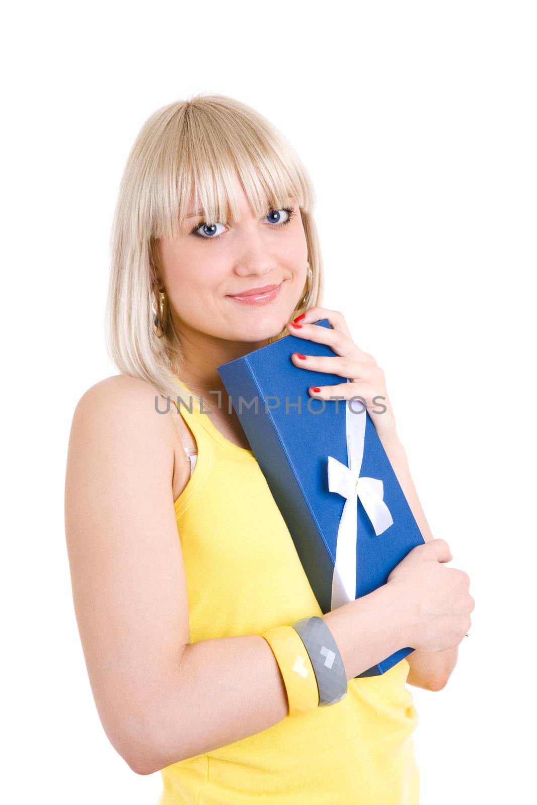 beautiful girl with decorated box in hands