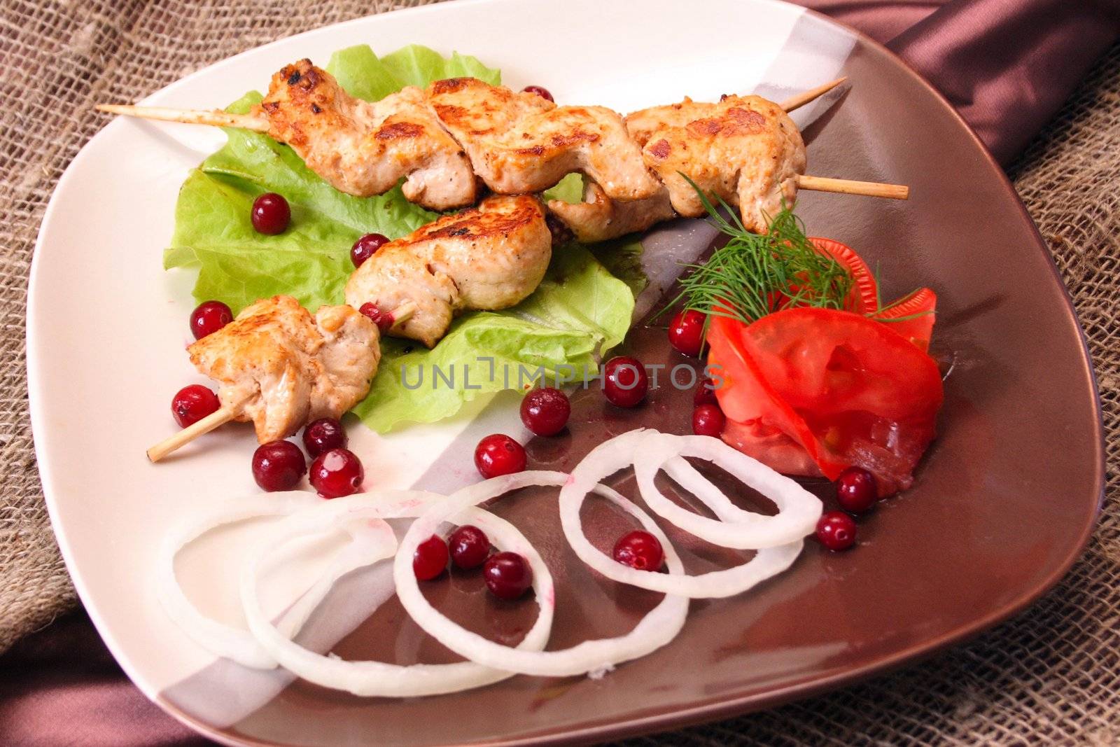 Meat dish, grill skewer