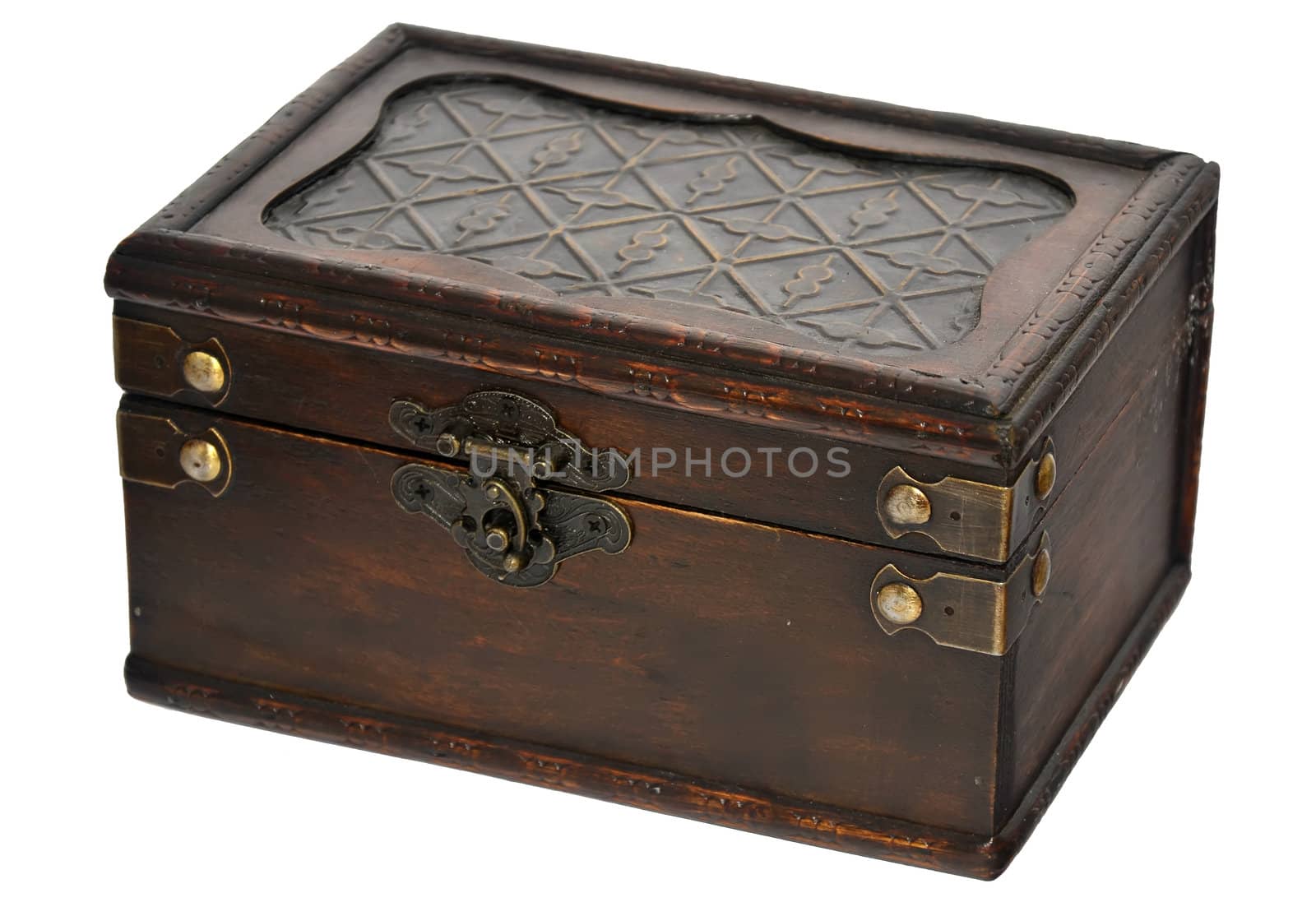 wooden chest with lock isolated on white