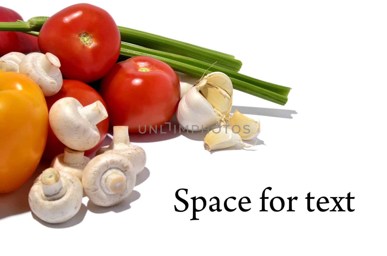 vegetable mix on white background, isolated, space for text