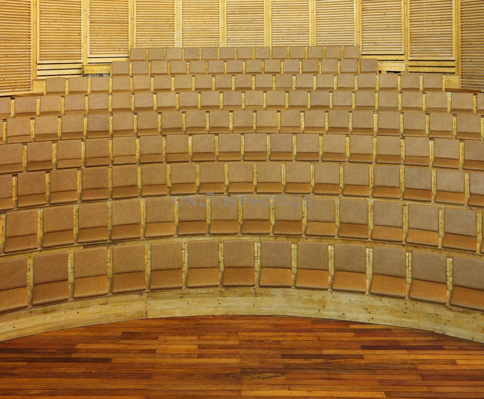 Geometric image of a wooden lecture room.