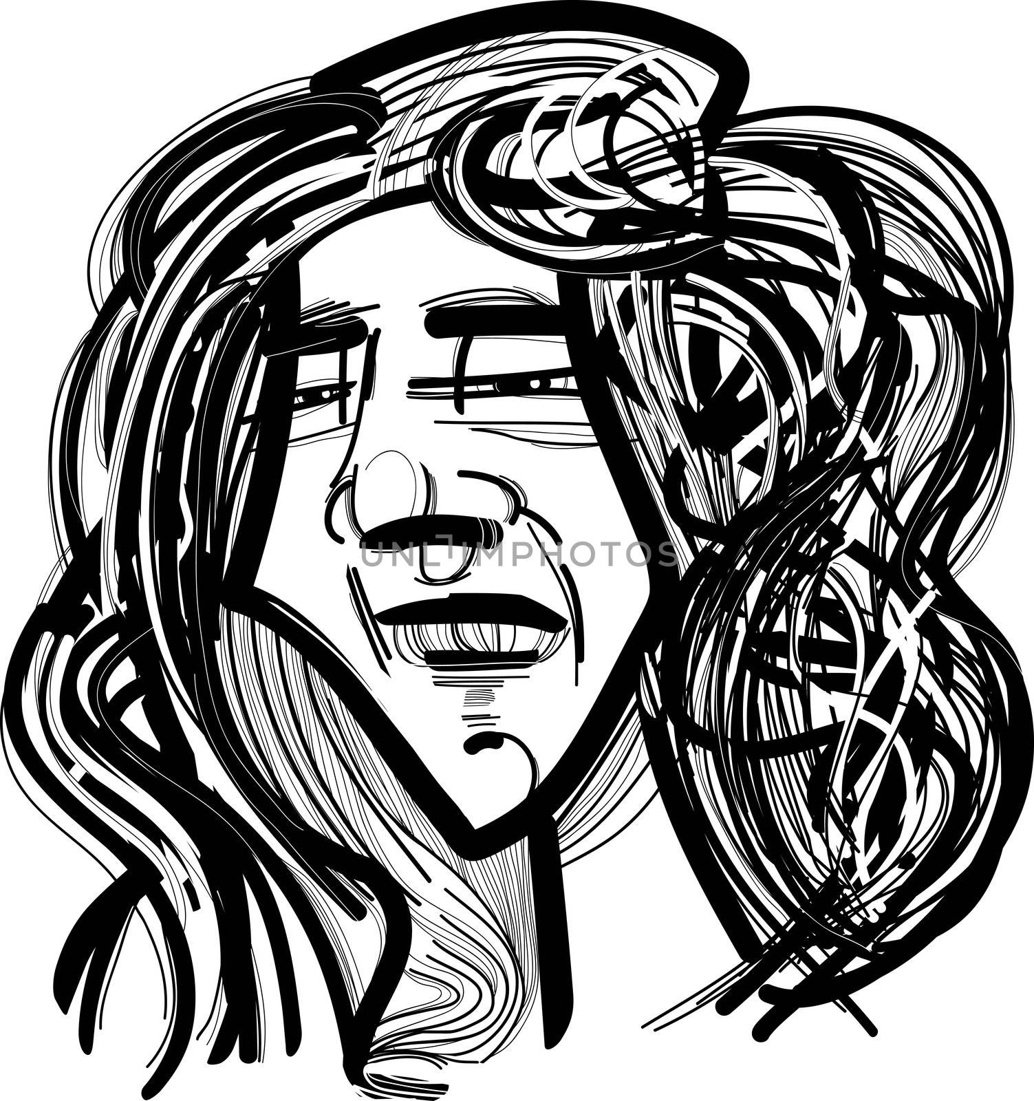 sketch drawing illustration of Man with long hair