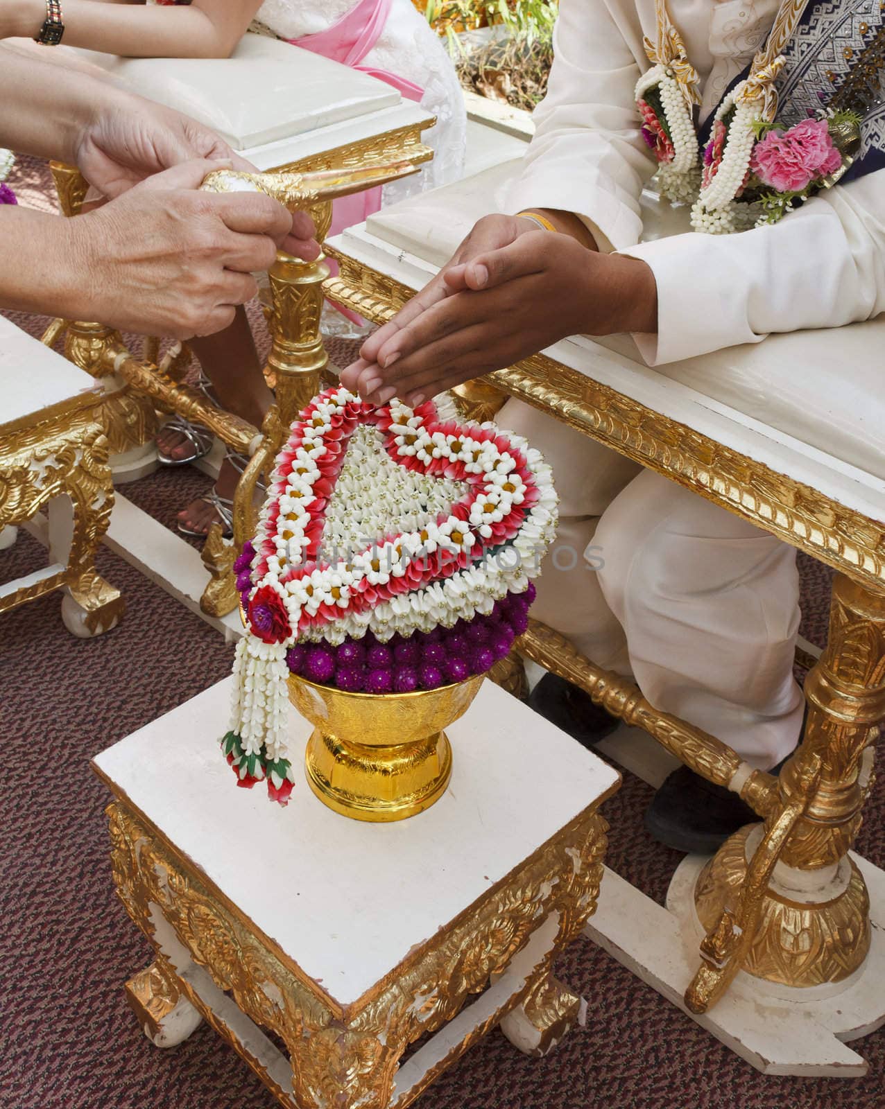 Blessed water at Thai wedding ceremony in Thailand