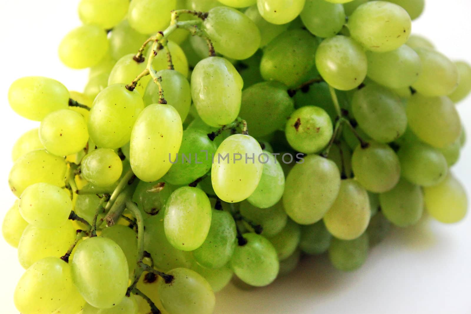 We see green Grapes on isolated white background