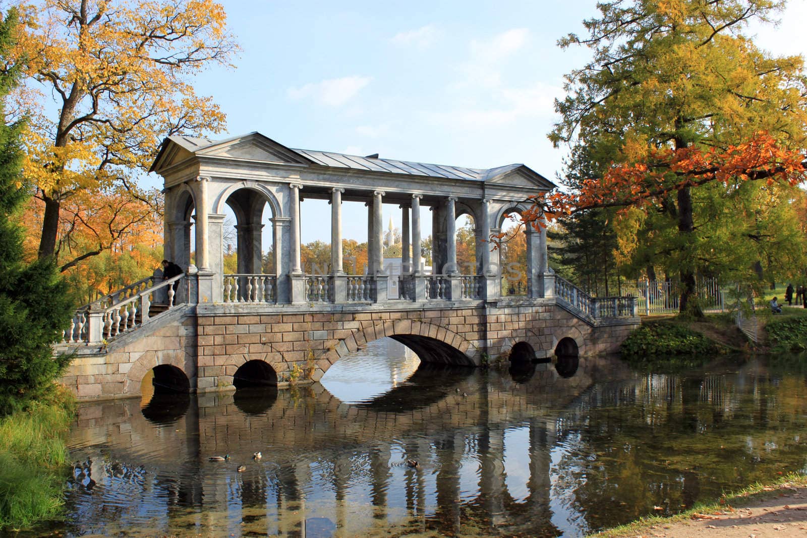 Marble bridge. Summer residence of the Russian tsars Tsarskoye Selo (Pushkin) 25 km south-east of St. Petersburg Russia.