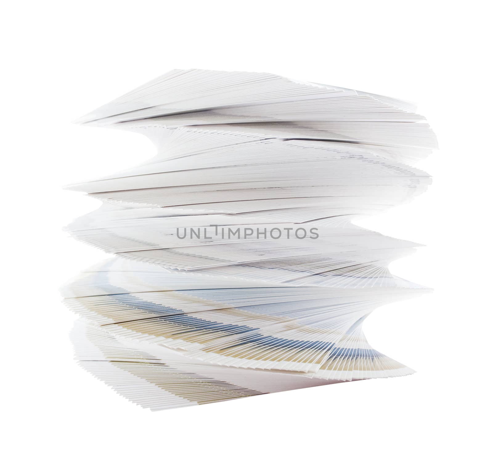 Stack of new postcards isolated on white background