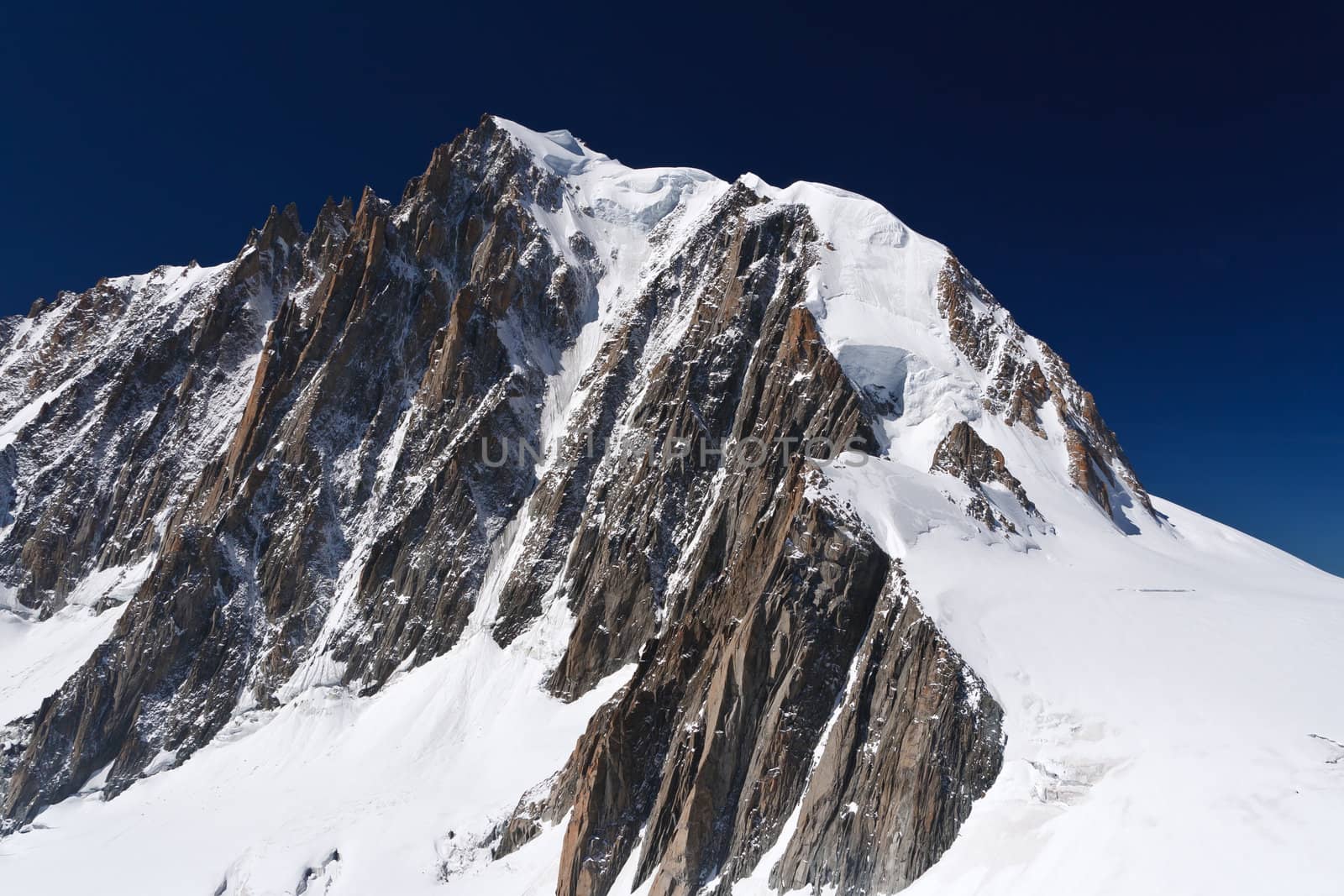 summer view of Mont Blanc massif and mer de glace glacier