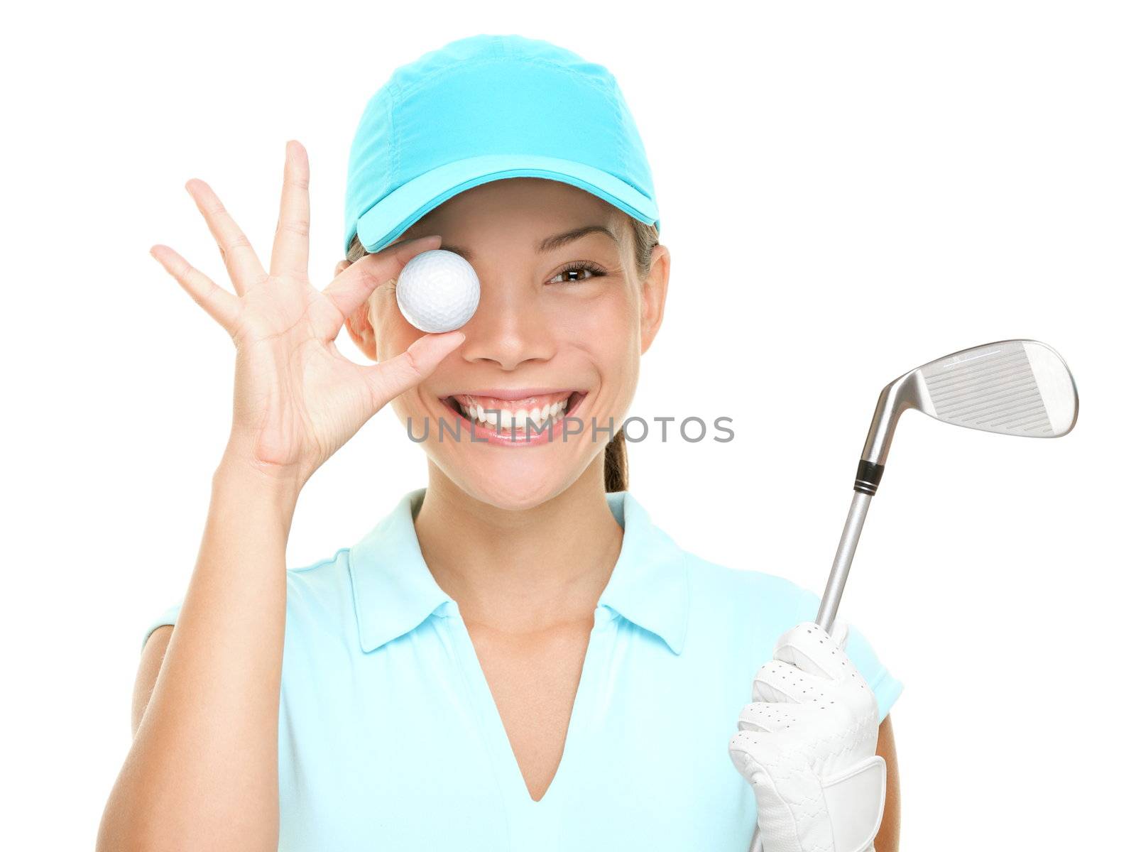 Golf ball woman holding club by Maridav