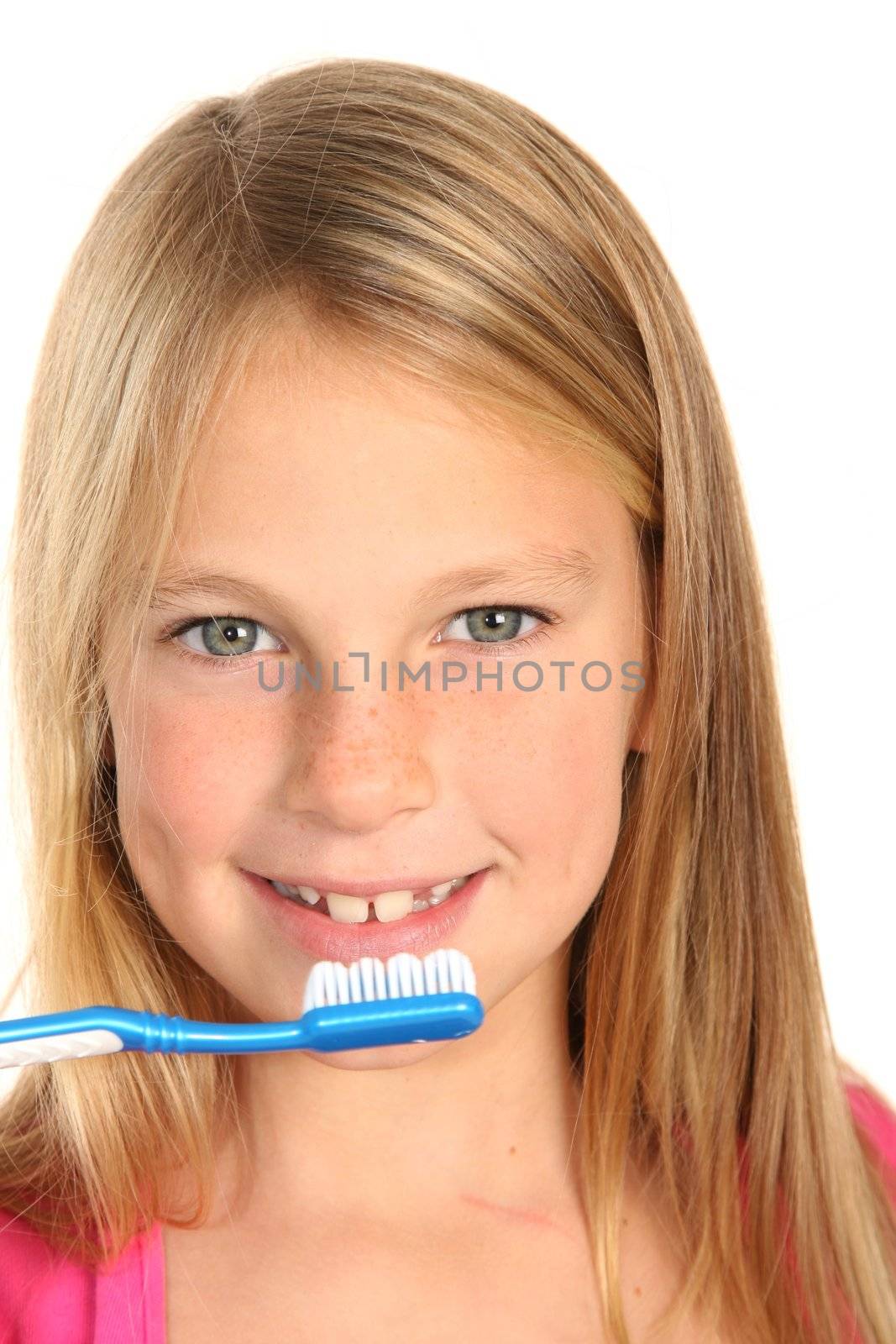 Pretty Kid Brushing Teeth by fouroaks