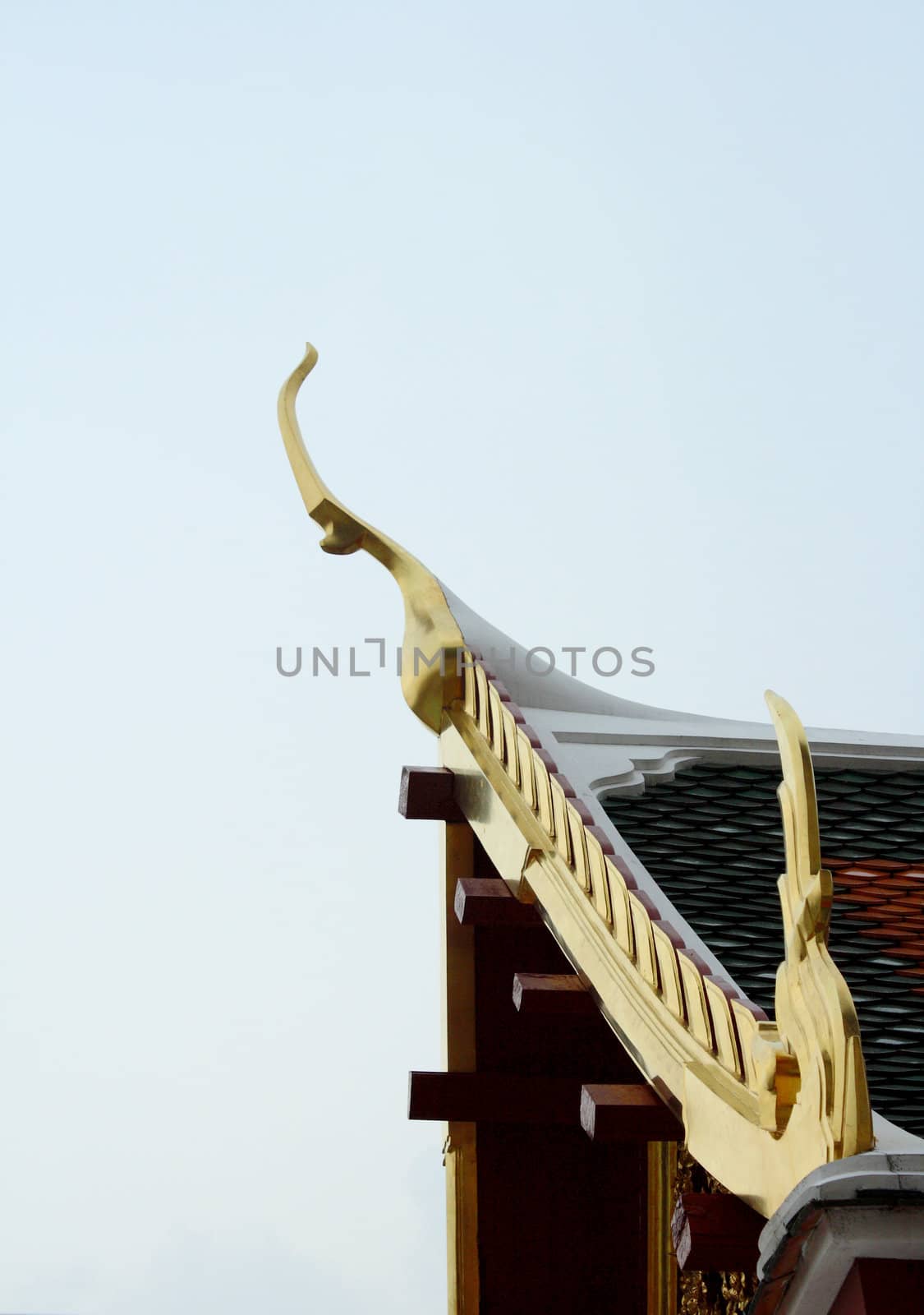 Roof temple in Thailand with sky background