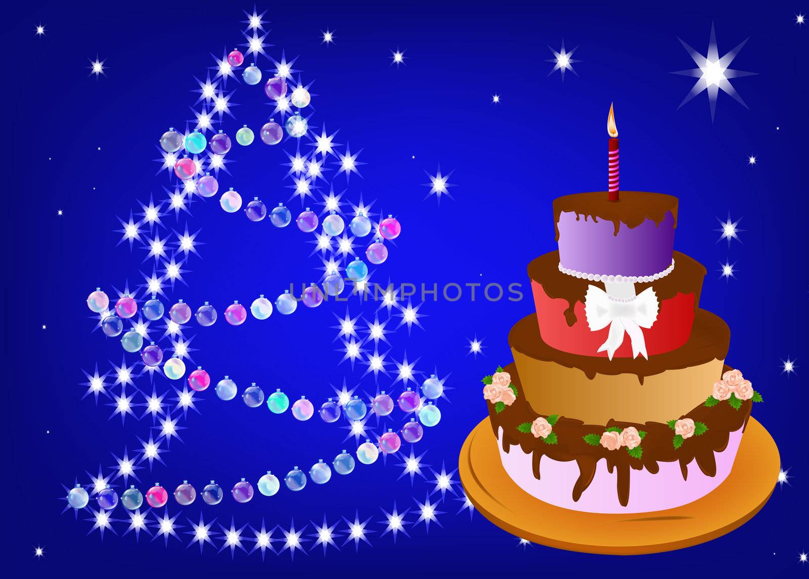 New Year's appetizing celebratory pie on a abstract background with space for placing of your text