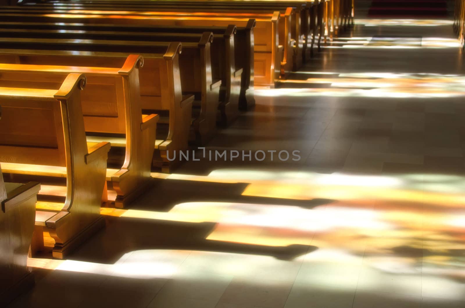 reflection of the stained glass in the church