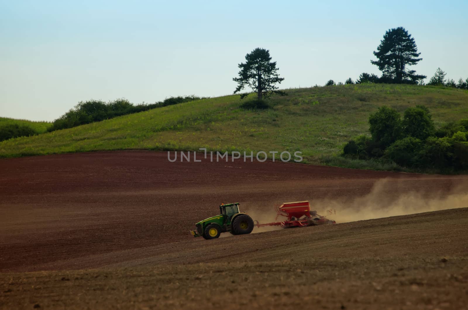 the tractor in the fields