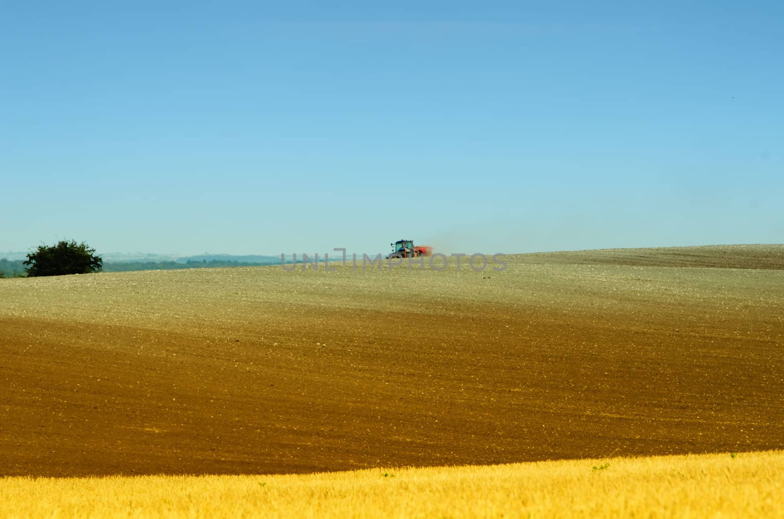 the tractor in the fields