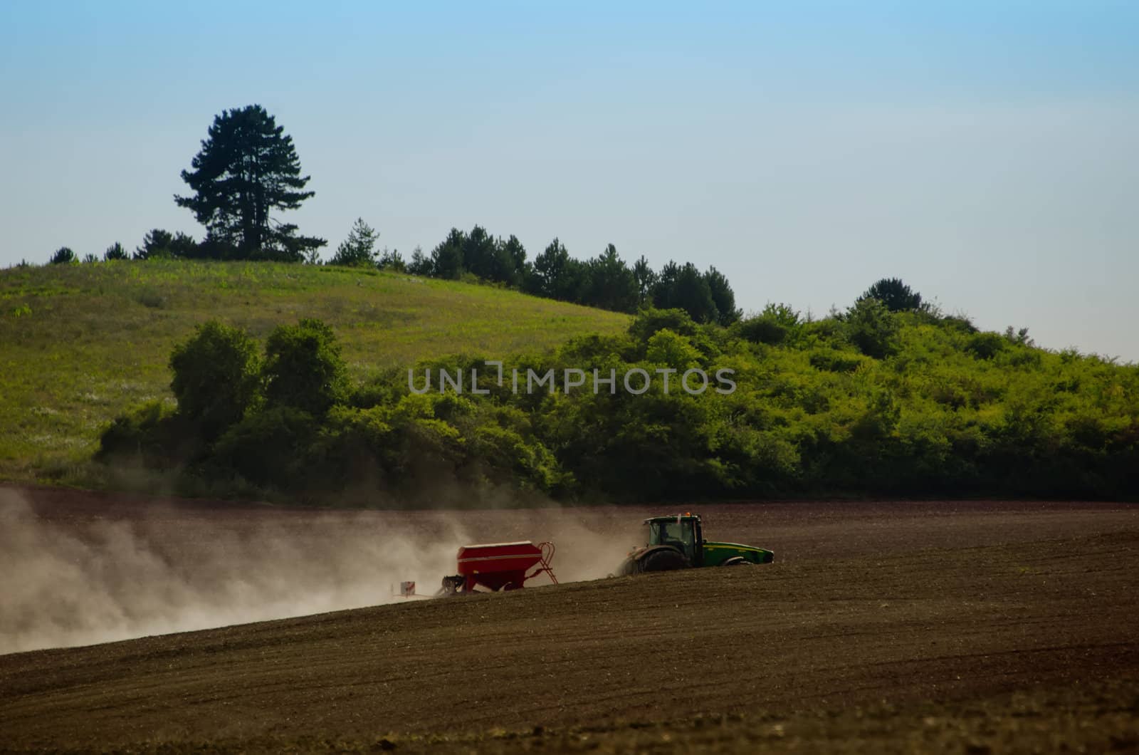 the tractor in the fields