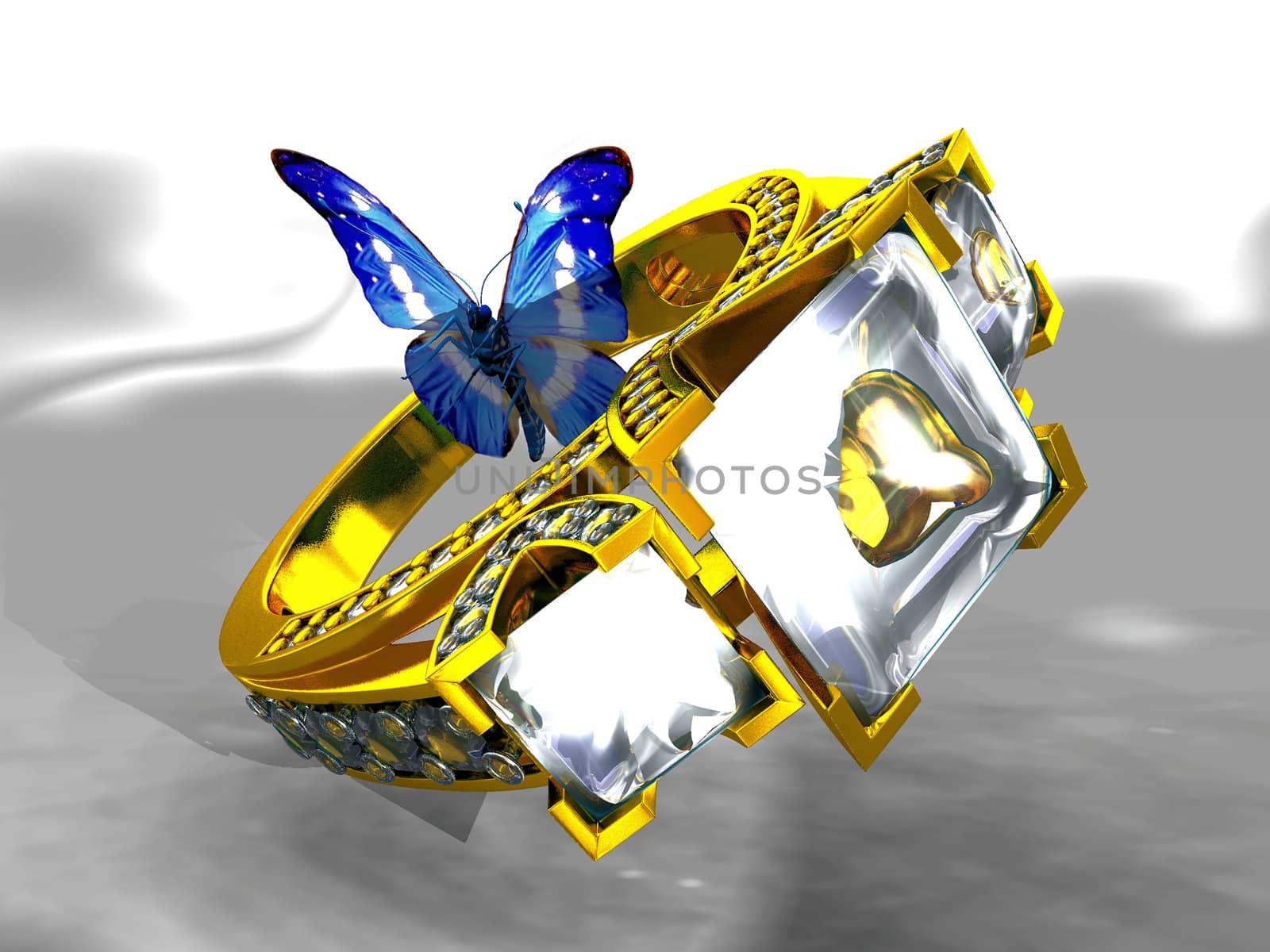 gold and diamond ring with a butterfly