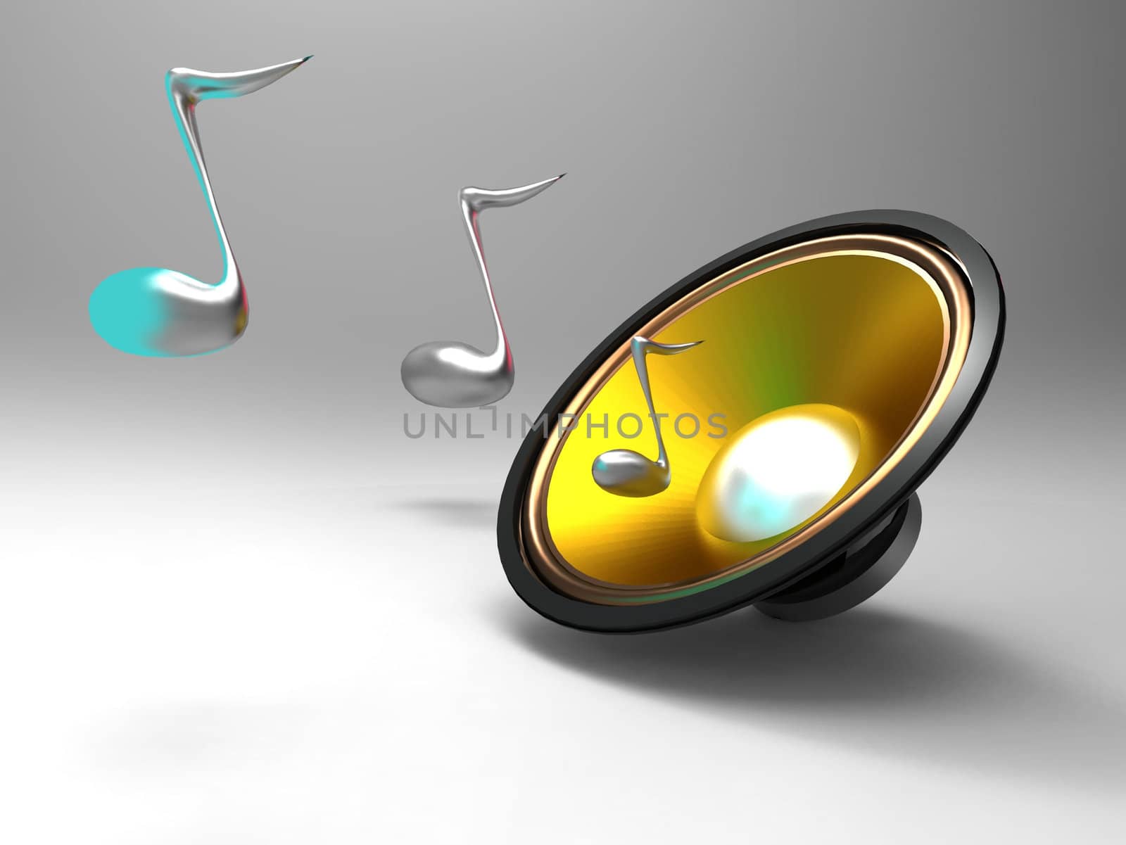the speaker and music notes
