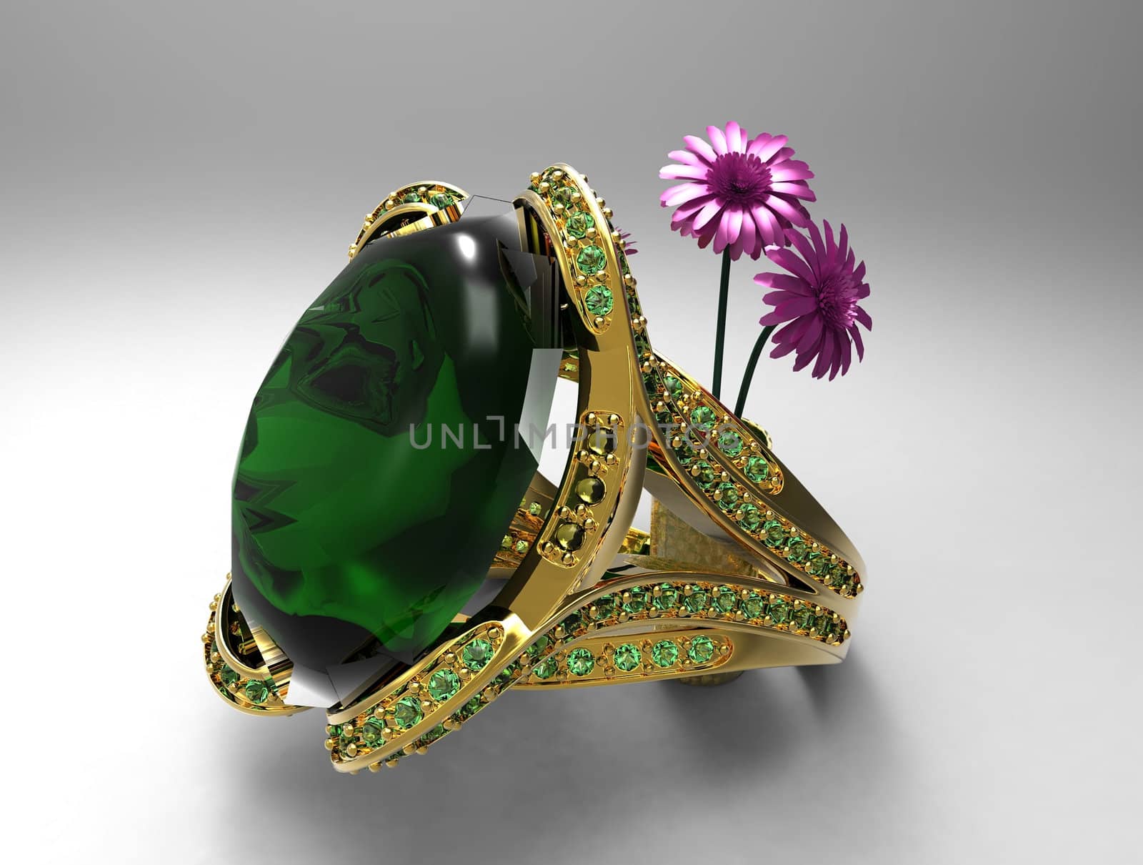 emerald ring and flowers