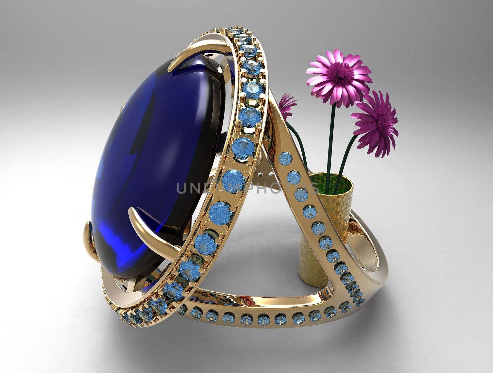 sapphire ring and flowers