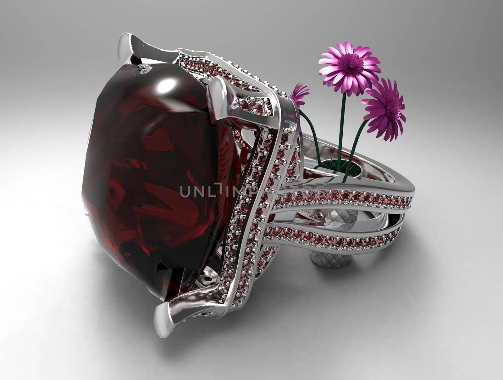 ruby  ring and flowers