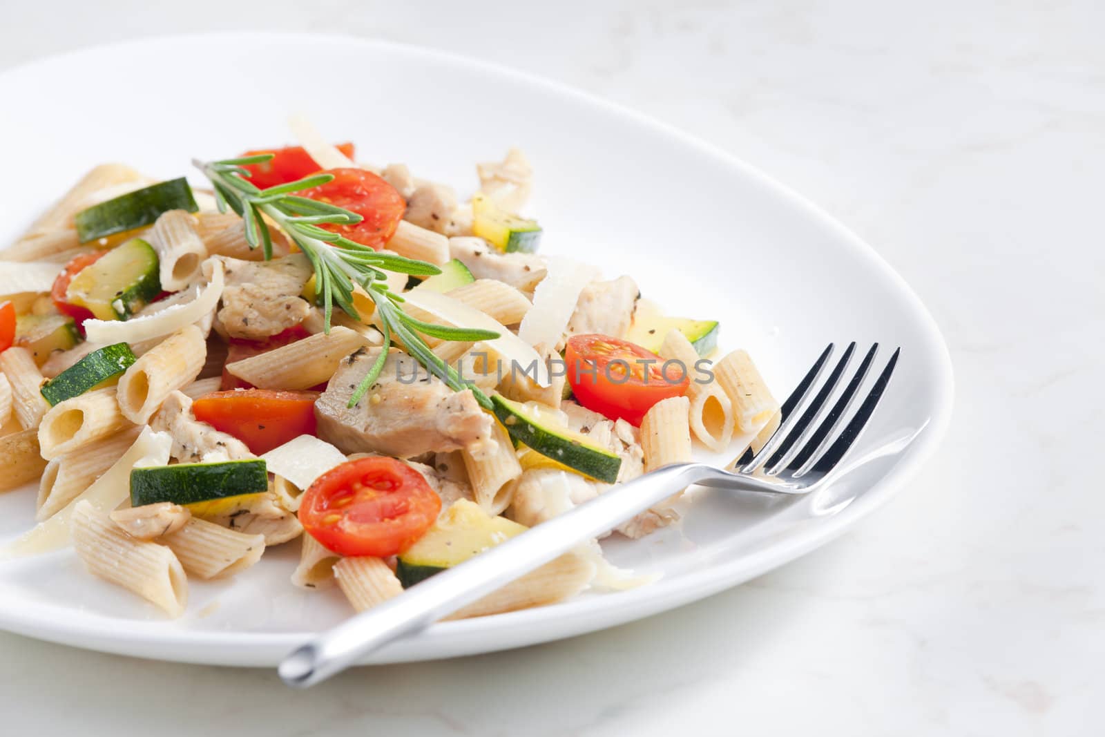 pasta penne with turkey meat and vegetables by phbcz