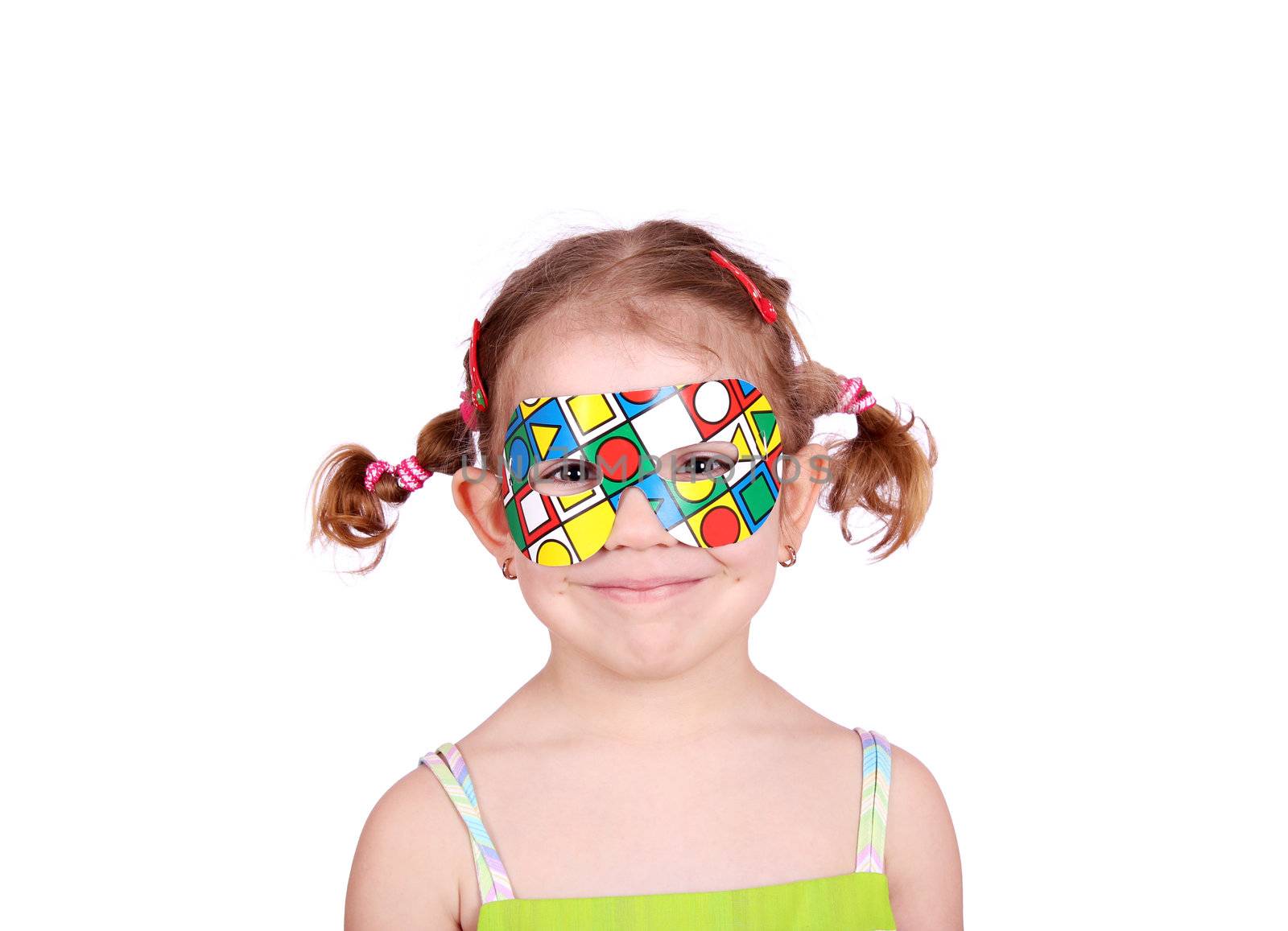 happy little girl with colorful party mask by goce