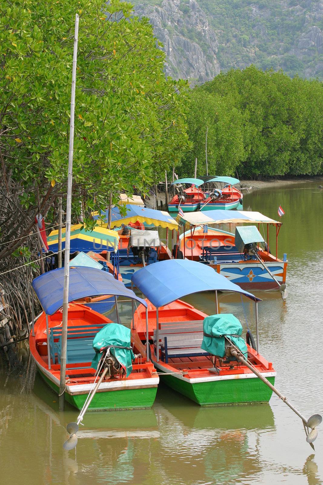 Boats parking at Prachuapkhirikhan near Bangkok, Thailand.