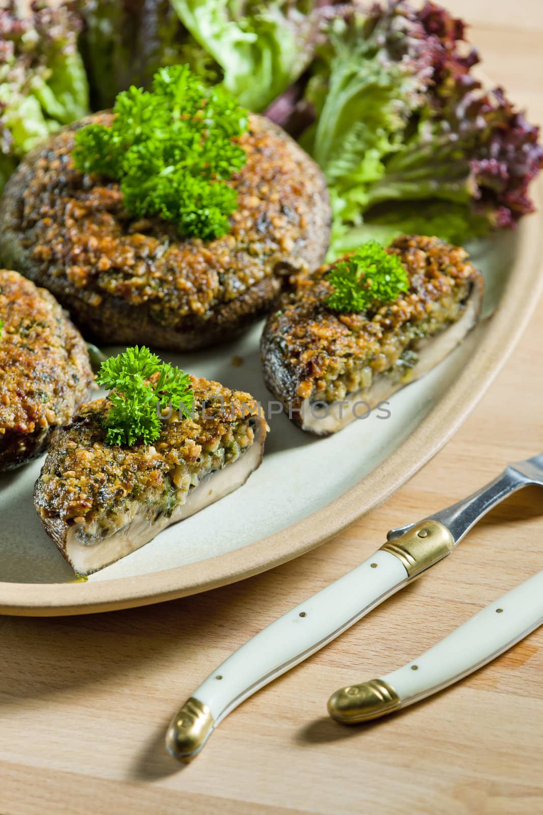 baked champignons filled with peanuts mixture