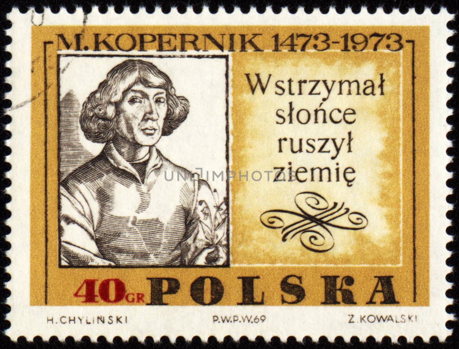 POLAND - CIRCA 1973: A stamp printed in Poland shows Nicolaus Copernicus, great polish astronomer (1473-1543), circa 1973