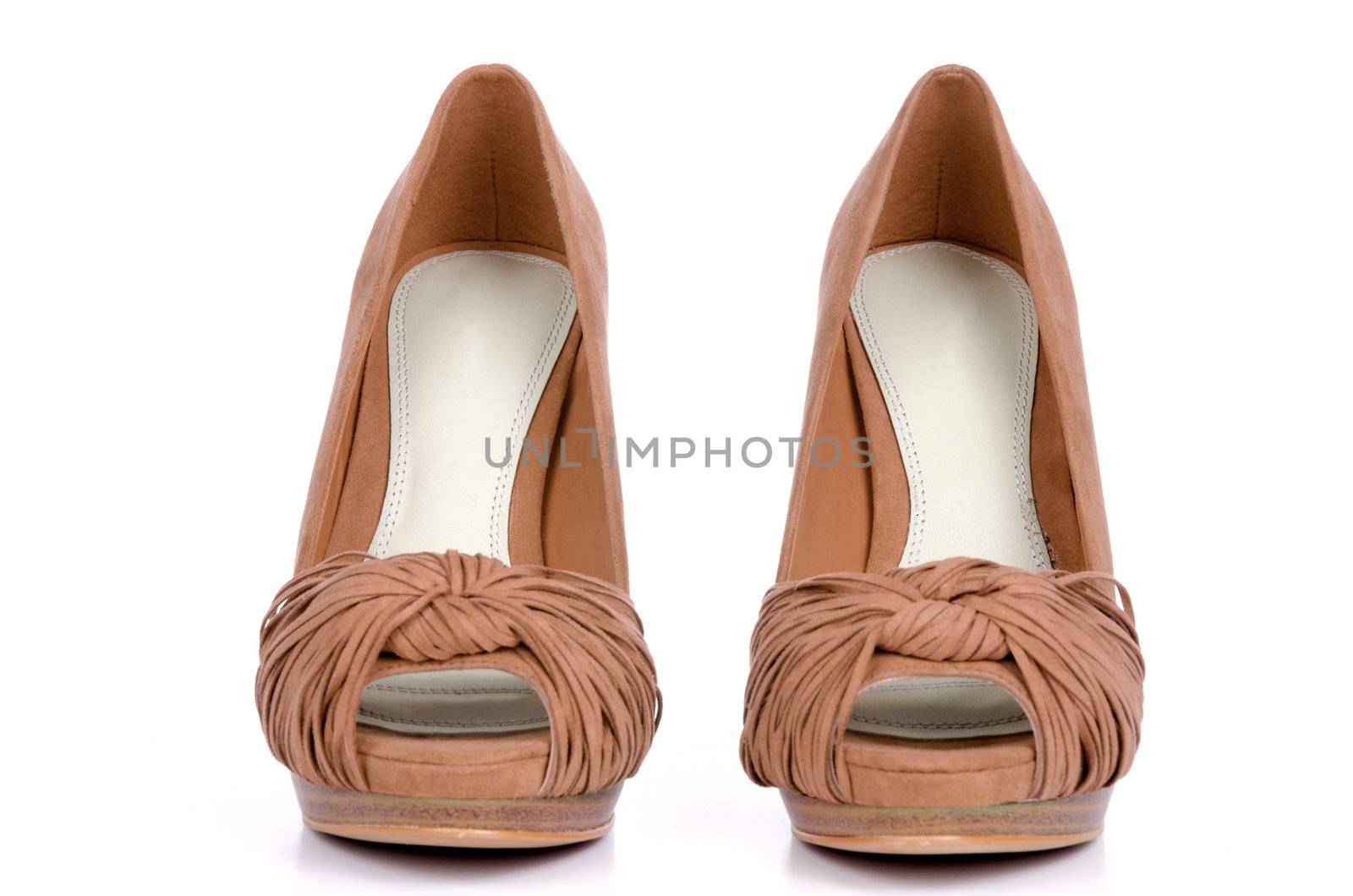Brown high heel women shoes  isolated on white background.