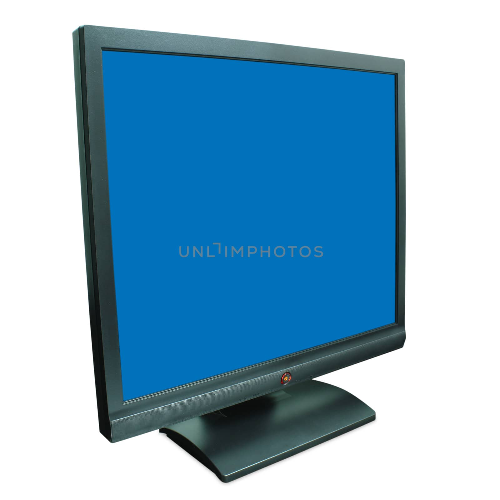 Computer monitor in black over a blue background