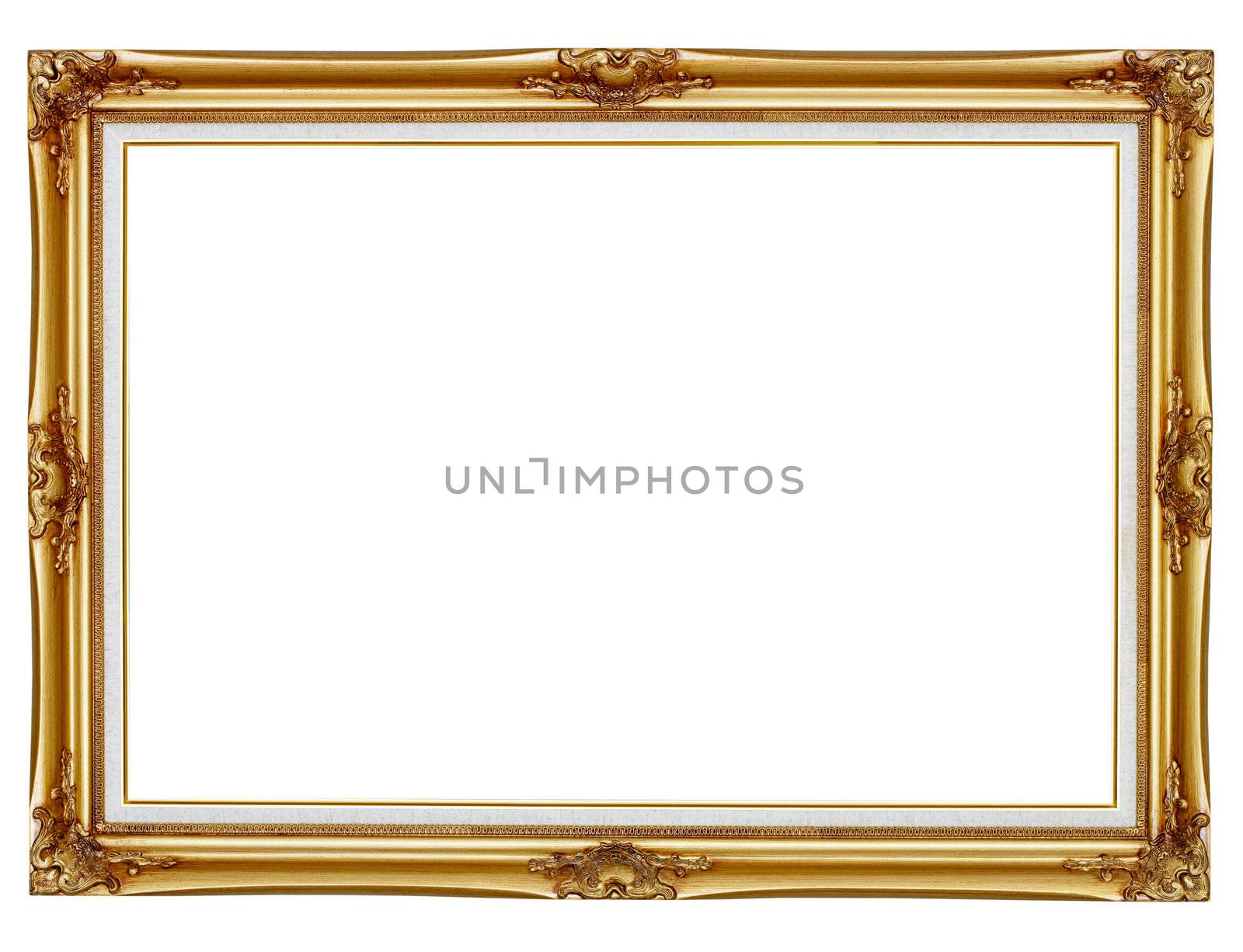 Old gilded frame for painting isolated on white background