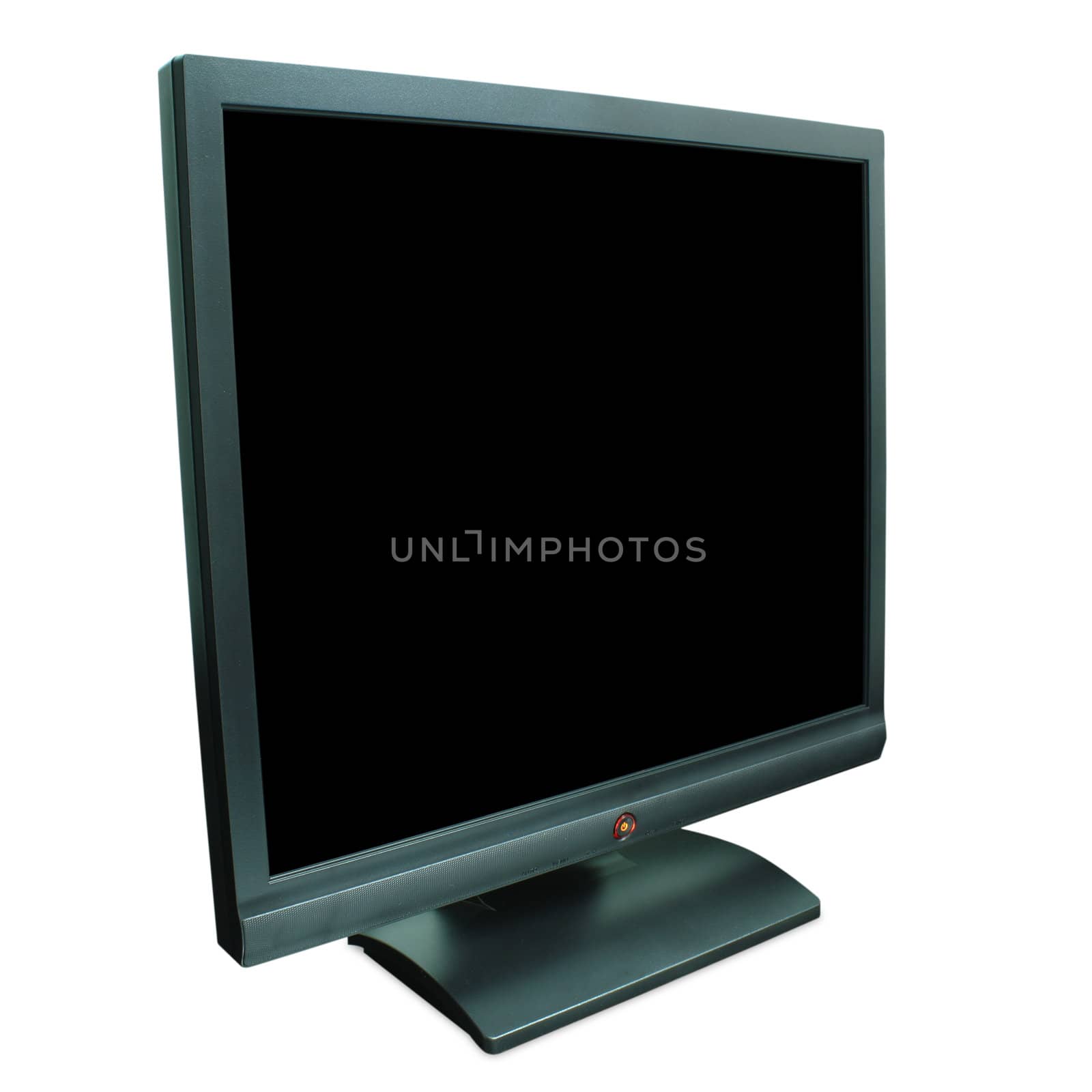 Computer monitor in black over a black background