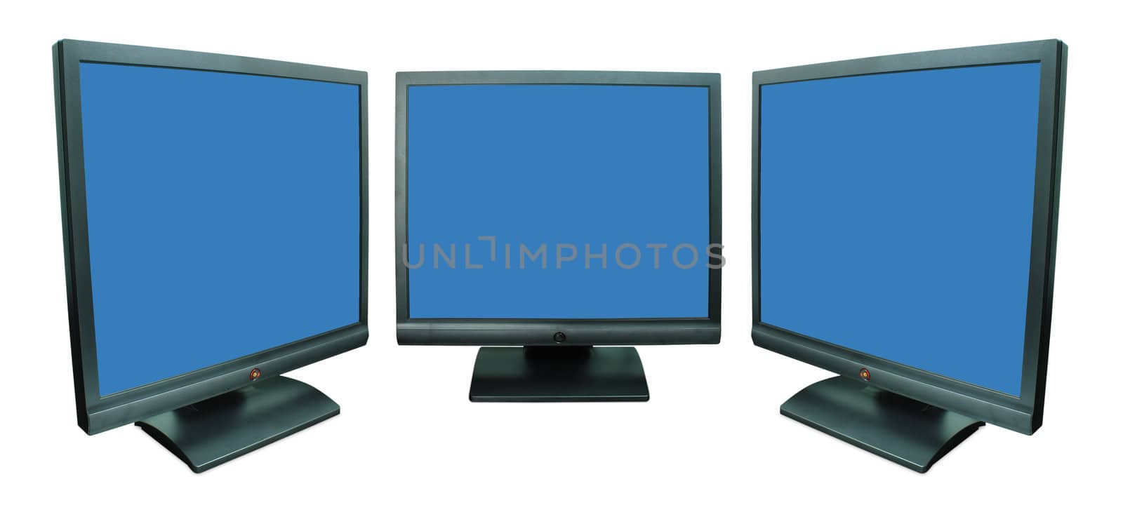 Computer monitor in blue over a white background