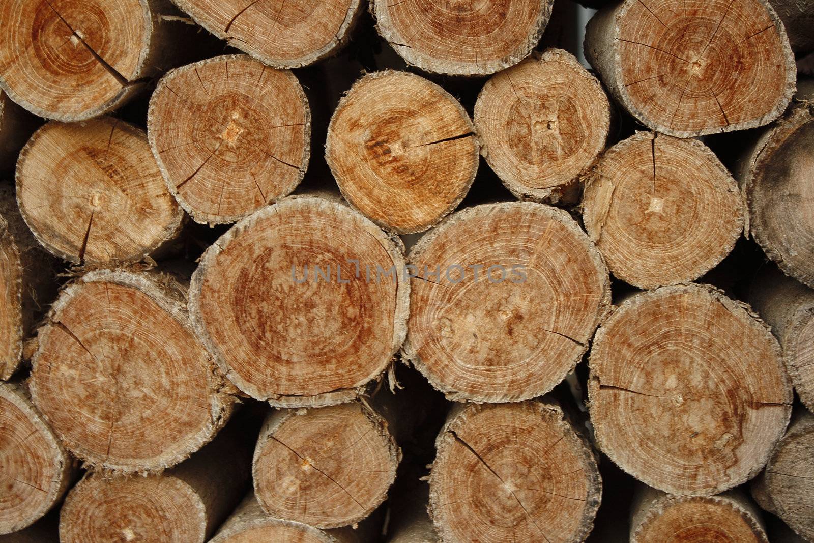 Closeup of firewood stacked for background