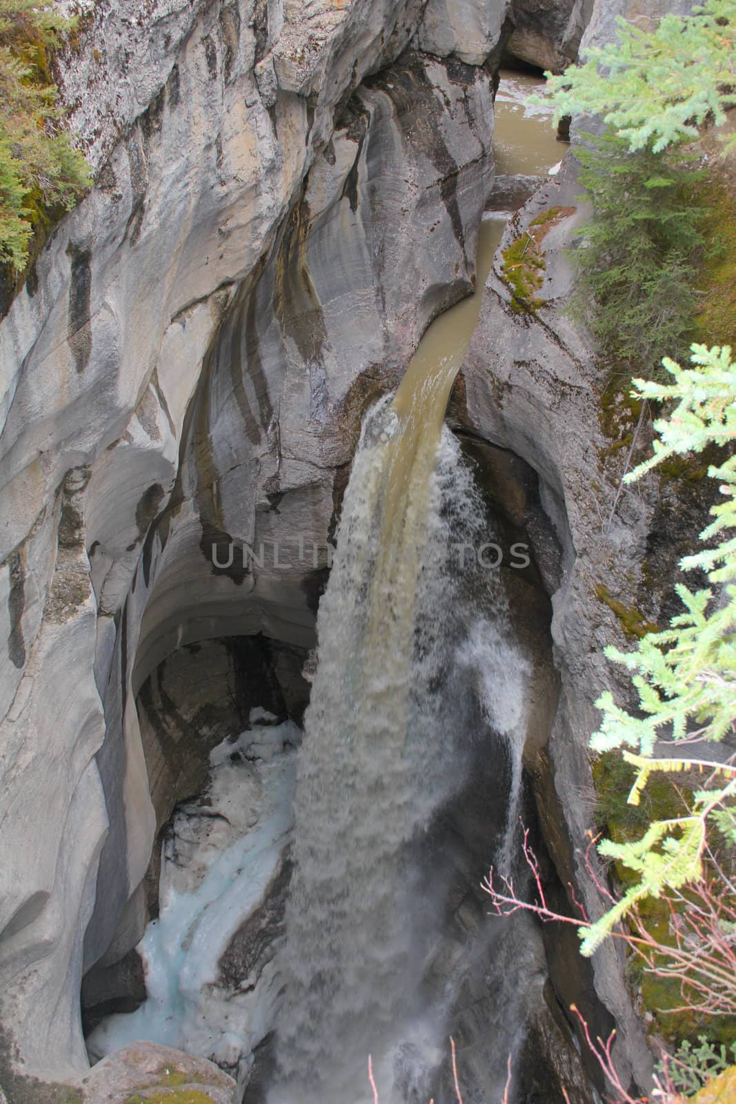 Fountain at Maligne Canyon in Jasper National Park, Canada