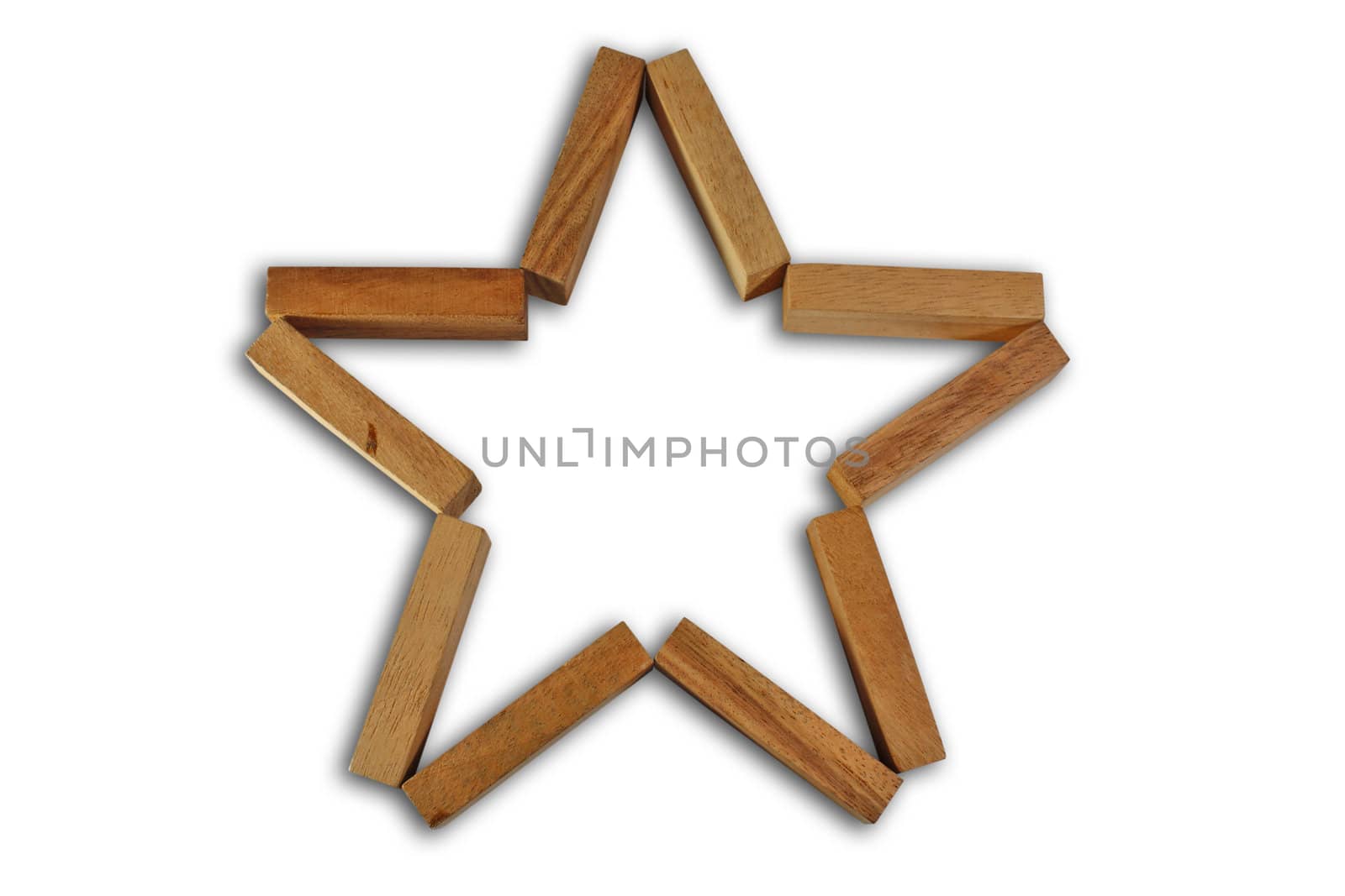 Wooden star on white background