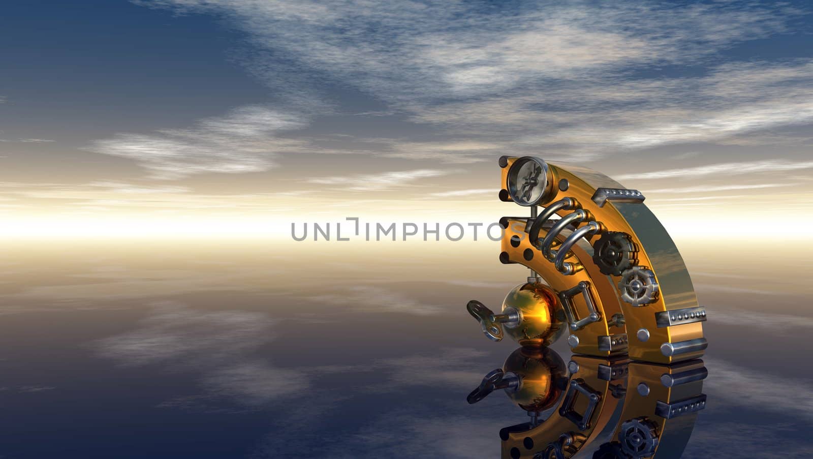 steampunk rss symbol under cloudy blue sky - 3d illustration