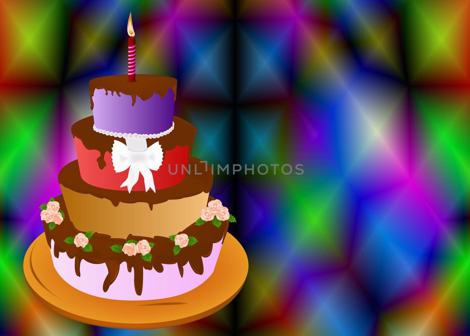 Celebratory appetizing pie on an abstract background with space for placing of your text