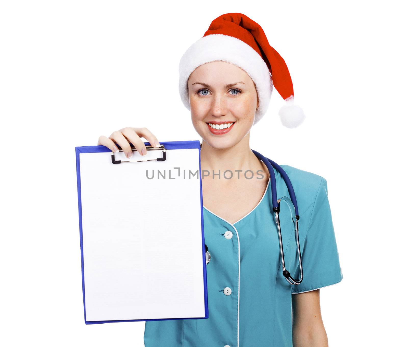 Christmas doctor with clipboard by Nobilior
