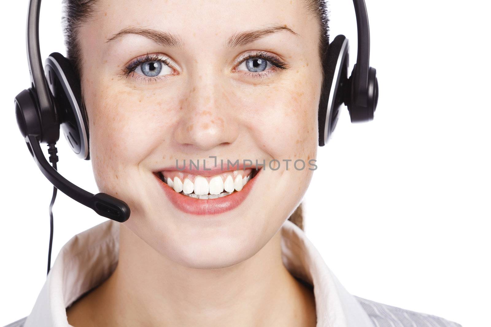 Beautiful customer service operator woman with headset by Nobilior