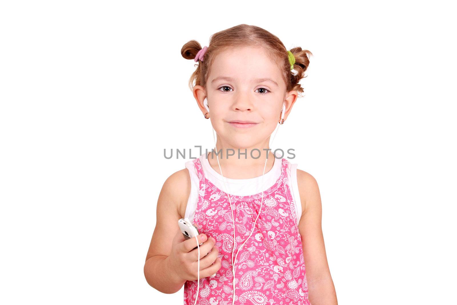 beauty little girl listening music by goce