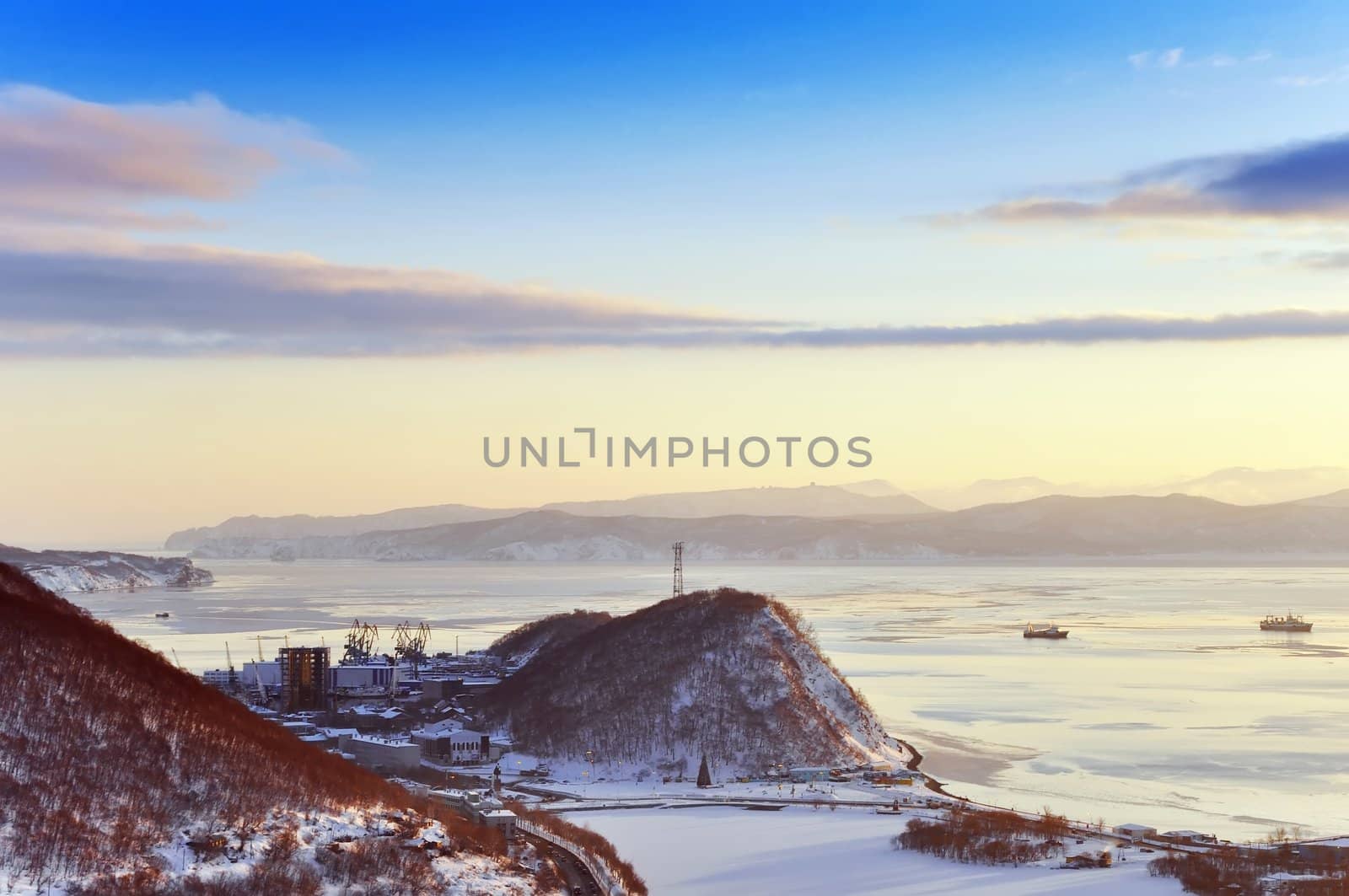 bay  an kamchatka with volcanoes in city boundaries