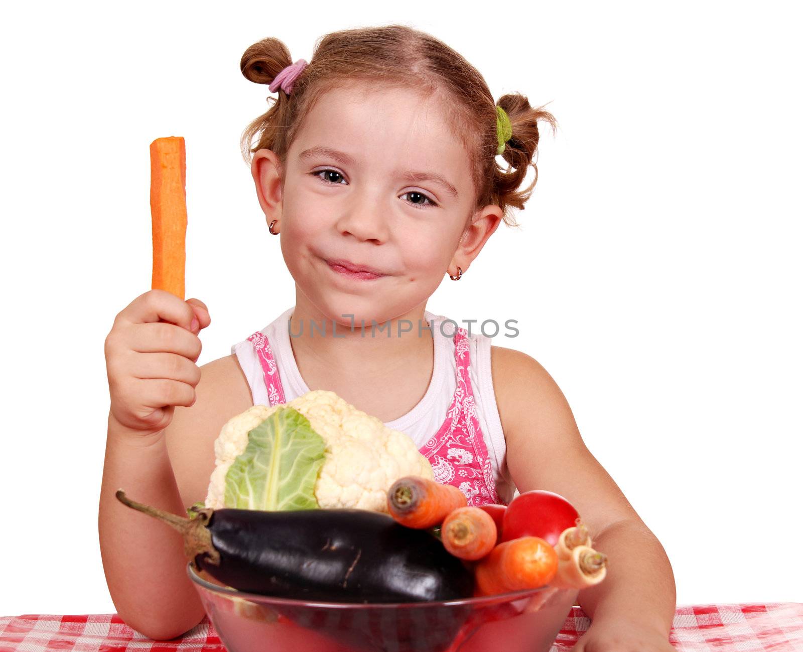 beauty little girl with vegetables by goce