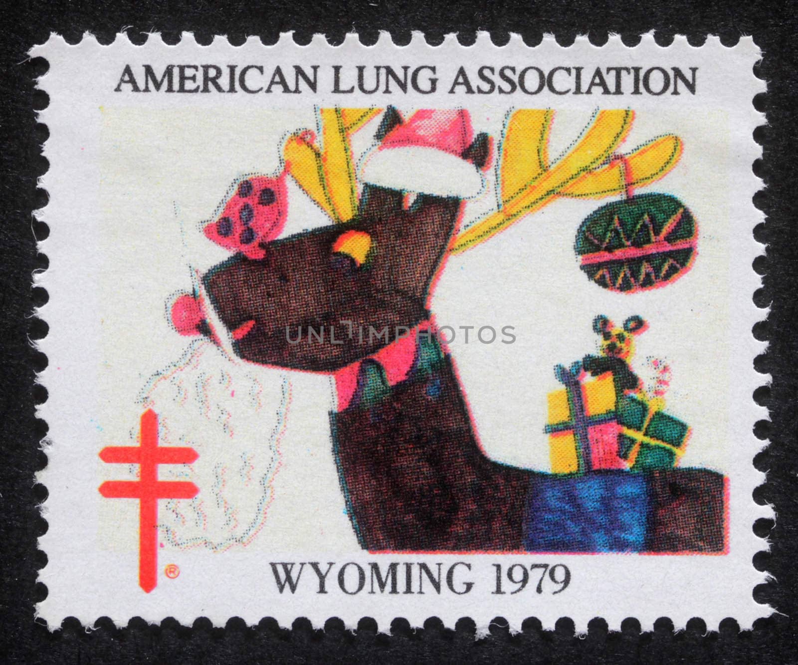 UNITED STATES OF AMERICA - CIRCA 1979: A greeting Christmas stamp printed in USA shows image celebrating the work of the American Lung Association