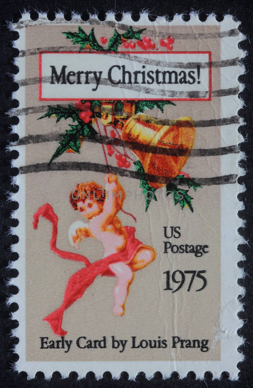 UNITED STATES OF AMERICA - CIRCA 1975: A greeting Christmas stamp printed in USA showing angel