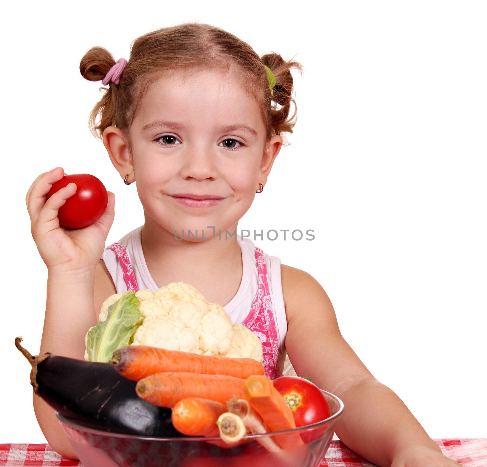 little girl with vegetables healthy eating by goce